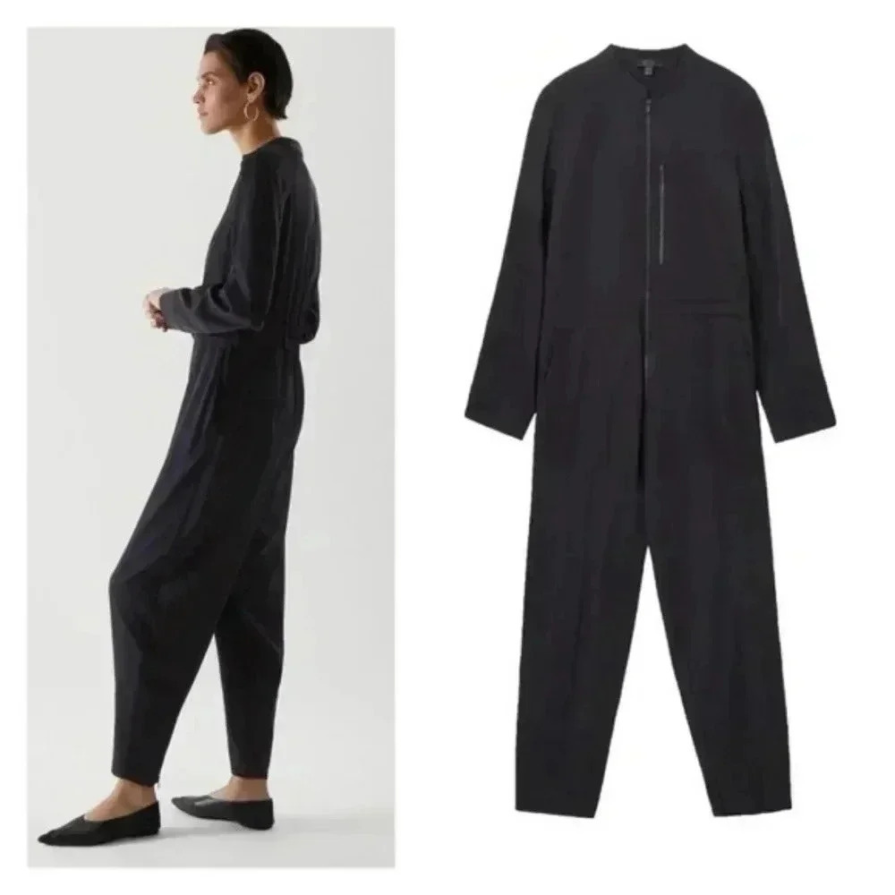 COS Collarless Long Sleeve Jumpsuit Dark Navy